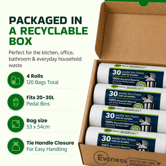 Evaness Biodegradable Tie Handle Pedal Bin Liners 20L/30L – 120 Bags