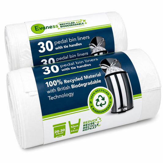 WHOLESALE - Evaness Recycled Tie Handle Pedal Bin Liners 20L/30L – 30 Bags Per Roll x 48 Rolls