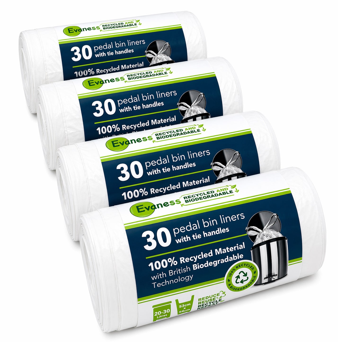 Evaness Biodegradable Tie Handle Pedal Bin Liners 20L/30L – 120 Bags