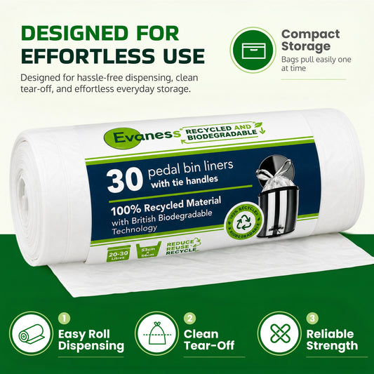 Evaness Biodegradable Tie Handle Pedal Bin Liners 20L/30L – 180 Bags