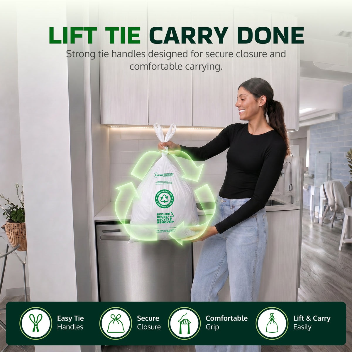 Evaness Recycled Tie Handle Pedal Bin Liners 20L/30L – 120 Bags