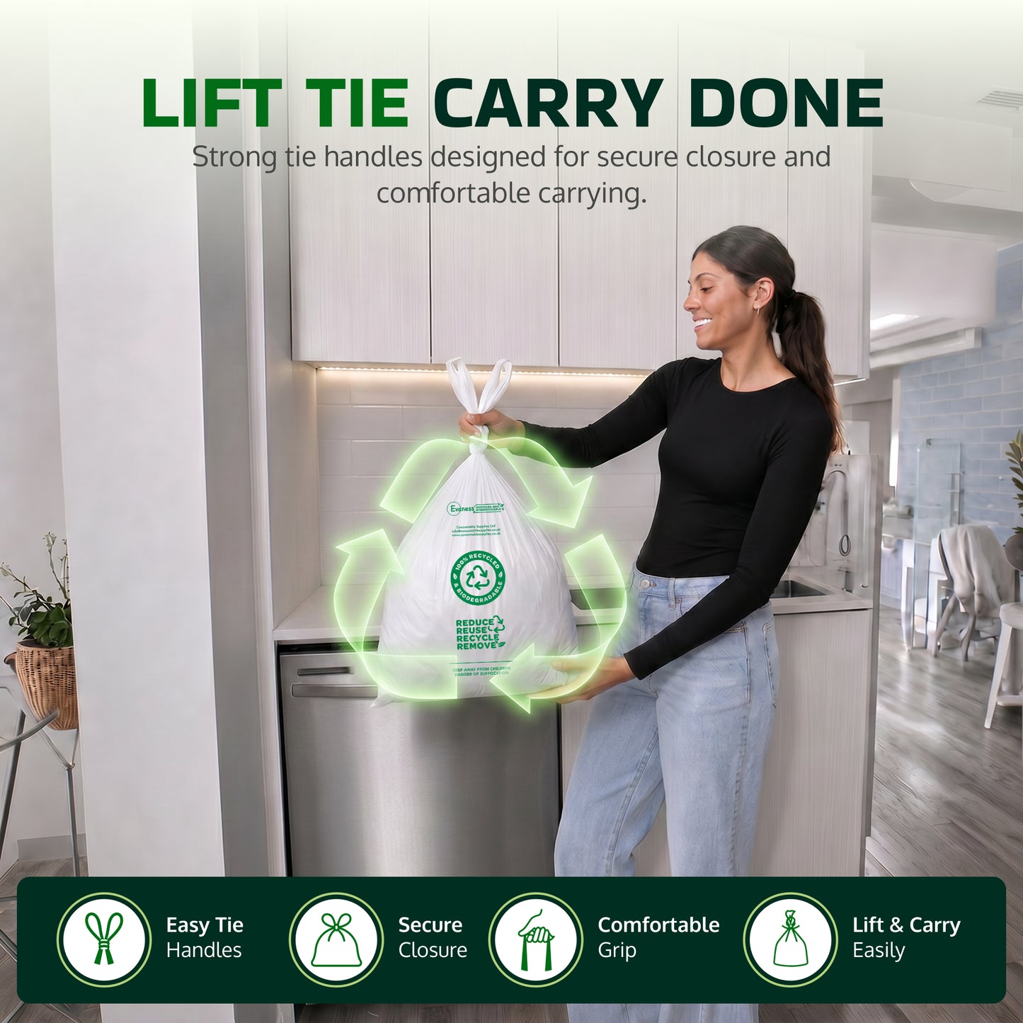 Evaness Biodegradable Tie Handle Pedal Bin Liners 20L/30L – 60 Bags