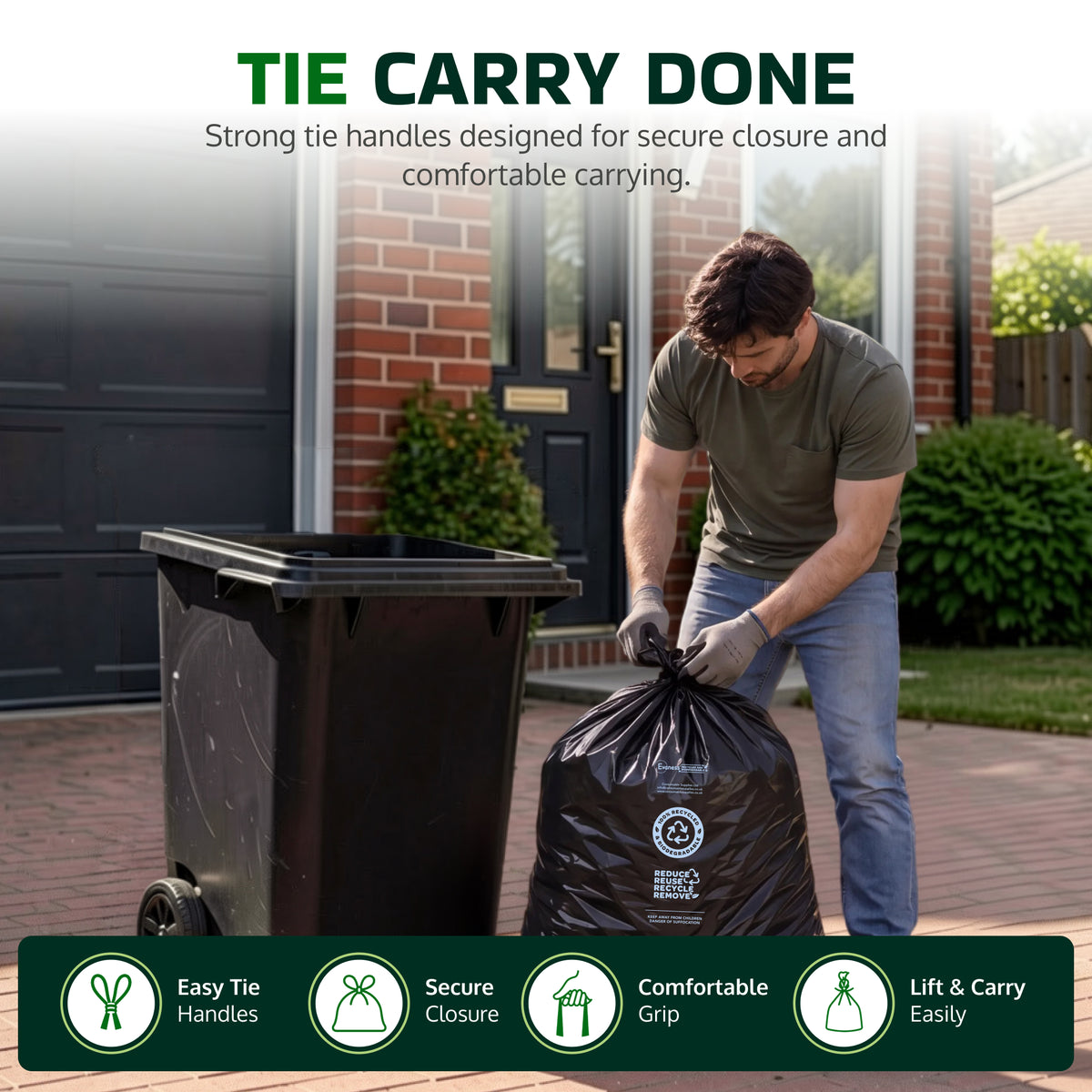NEW – Arrives December 2026: Evaness Recycled STRONG Tie Handle Black Refuse Sacks 90L – 30 Bags