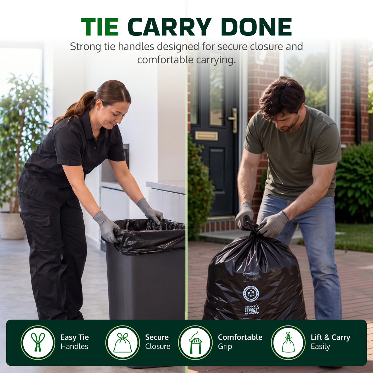 NEW – Arrives December 2026: Evaness Recycled STRONG Tie Handle Black Refuse Sacks 90L – 30 Bags