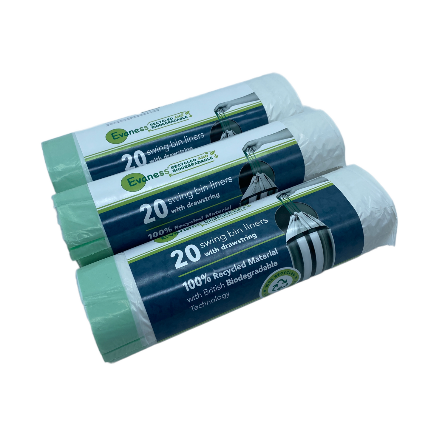 Evaness 100% Recycled Material & Biodegradable Bin Bags with Drawstring | 50/60 litres x 60 Bags – £15.99